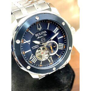 Bulova Men's Watch 98A302 Marine Star Automatic Blue Dial Silver Stainless Steel